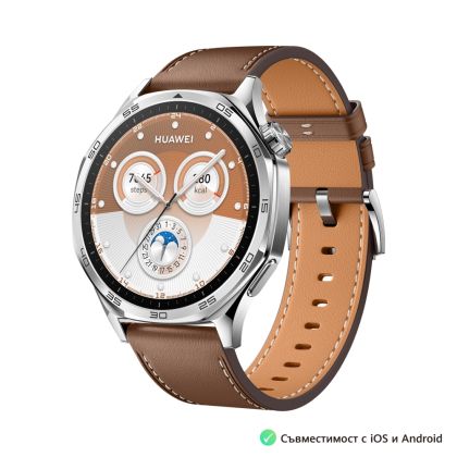 Huawei Watch GT 5 46mm VLI-B19L - Silver with Brown Composite Leather Strap