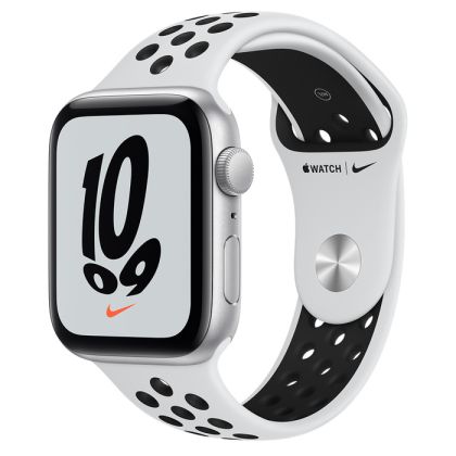 Apple Watch Nike SE (ver2) GPS 44mm - Silver Aluminium Case with Pure Platinum/Black Nike Sport Band - Regular
