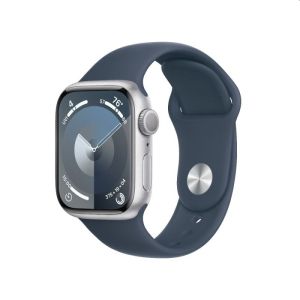 Apple Watch Series 9 GPS 41mm - Silver Aluminium Case with Storm Blue Sport Band - S/M