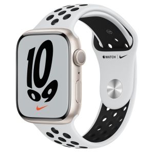 Apple Watch Nike Series 7 GPS 45mm - Starlight Aluminium Case with Pure Platinum/Black Nike Sport Band - Regular